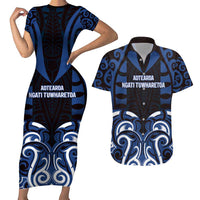 Custom Aotearoa Ngati Tuwharetoa Couples Matching Short Sleeve Bodycon Dress and Hawaiian Shirt Maori Pattern New Zealand DT05 Navy - Polynesian Pride