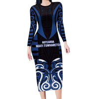 Custom Aotearoa Ngati Tuwharetoa Family Matching Long Sleeve Bodycon Dress and Hawaiian Shirt Maori Pattern New Zealand DT05 Mom's Dress Navy - Polynesian Pride