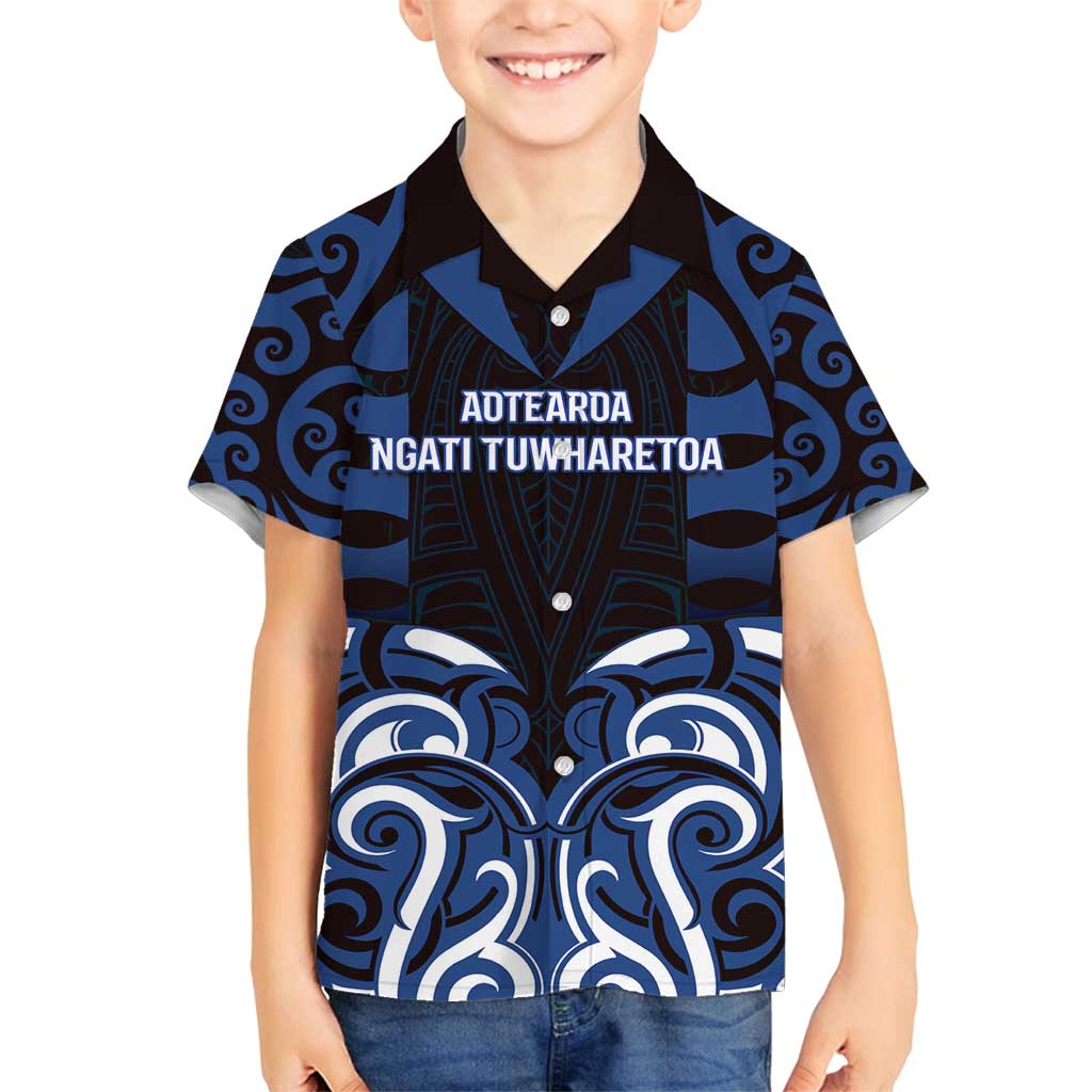Custom Aotearoa Ngati Tuwharetoa Family Matching Long Sleeve Bodycon Dress and Hawaiian Shirt Maori Pattern New Zealand DT05 Son's Shirt Navy - Polynesian Pride