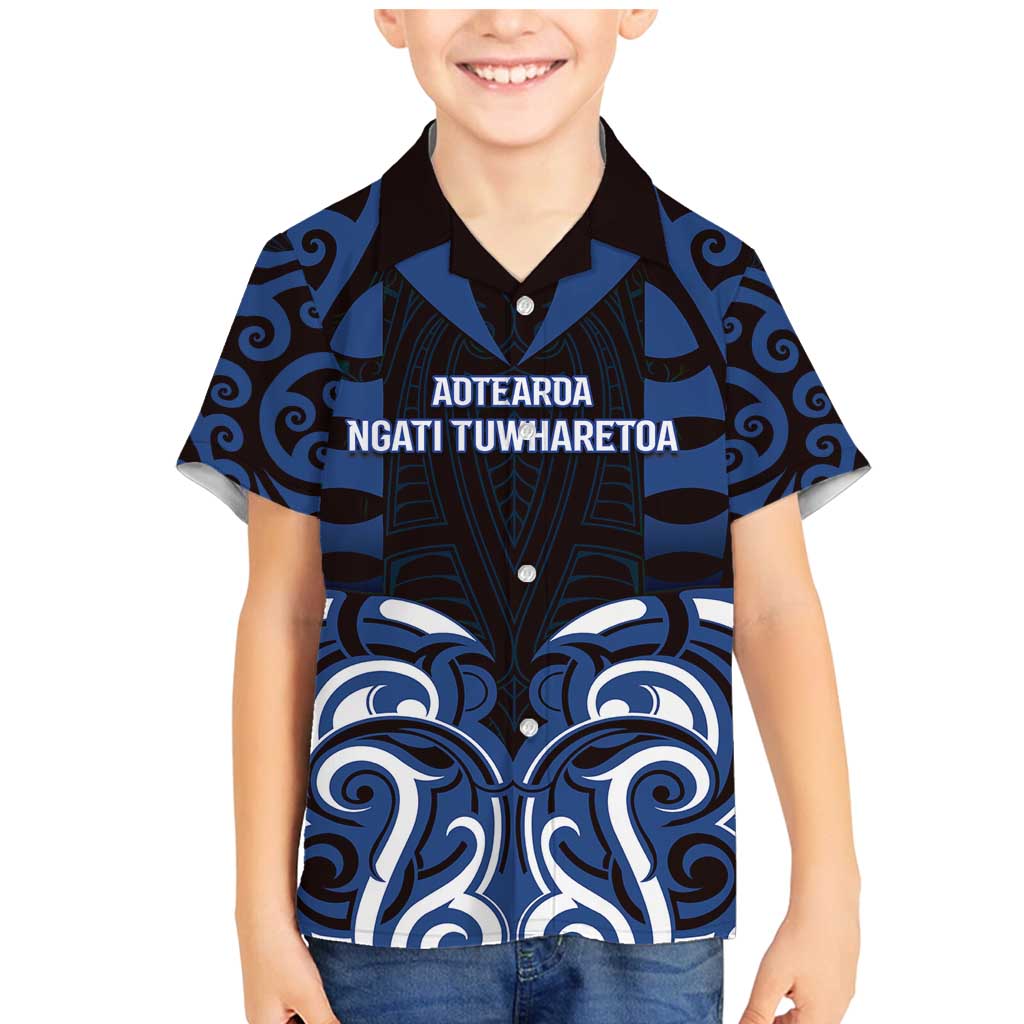 Custom Aotearoa Ngati Tuwharetoa Family Matching Mermaid Dress and Hawaiian Shirt Maori Pattern New Zealand DT05 Son's Shirt Navy - Polynesian Pride