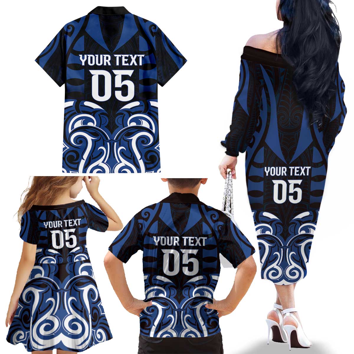 Custom Aotearoa Ngati Tuwharetoa Family Matching Off The Shoulder Long Sleeve Dress and Hawaiian Shirt Maori Pattern New Zealand - Polynesian Pride