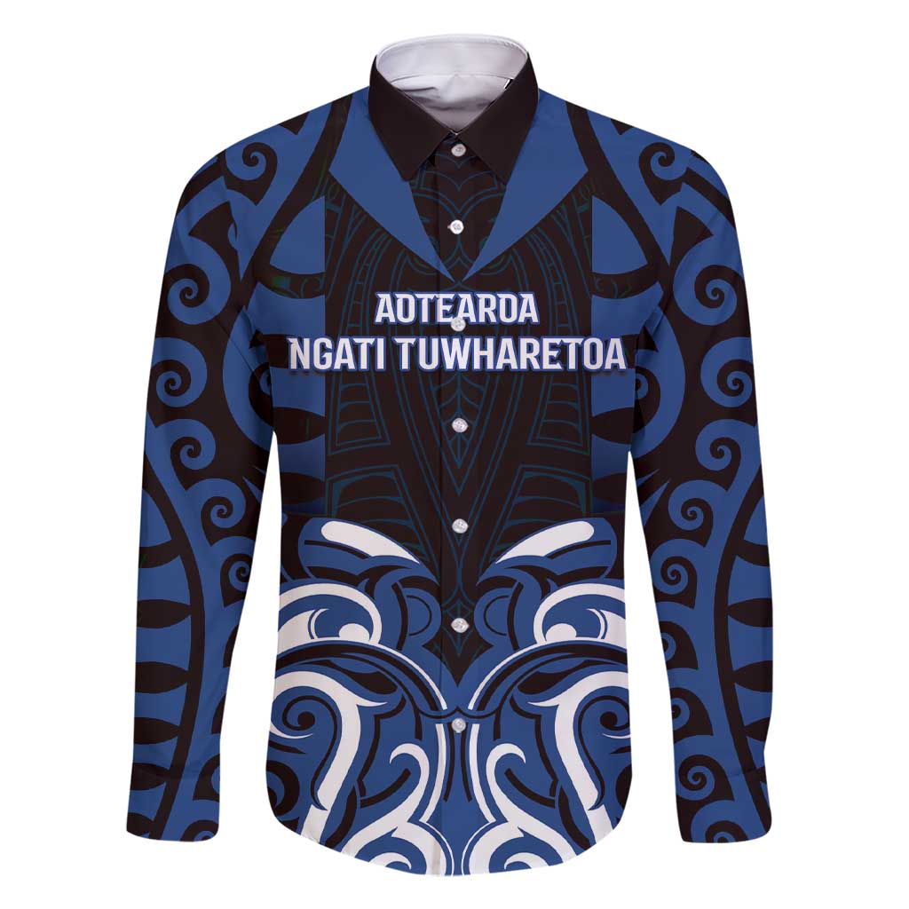 Custom Aotearoa Ngati Tuwharetoa Family Matching Short Sleeve Bodycon Dress and Hawaiian Shirt Maori Pattern New Zealand DT05 Dad's Shirt - Long Sleeve Navy - Polynesian Pride