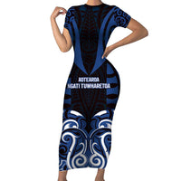 Custom Aotearoa Ngati Tuwharetoa Family Matching Short Sleeve Bodycon Dress and Hawaiian Shirt Maori Pattern New Zealand DT05 Mom's Dress Navy - Polynesian Pride