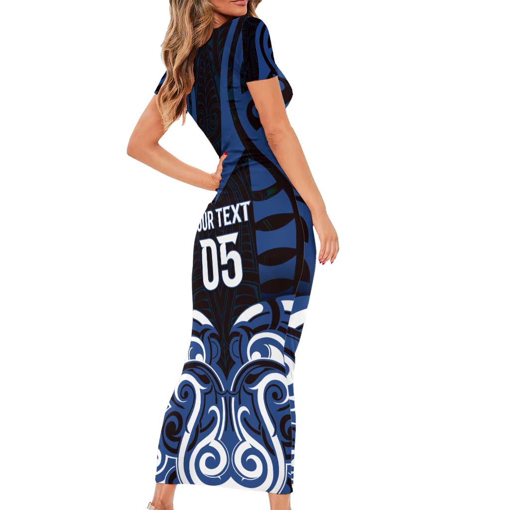 Custom Aotearoa Ngati Tuwharetoa Short Sleeve Bodycon Dress Maori Pattern New Zealand - Polynesian Pride