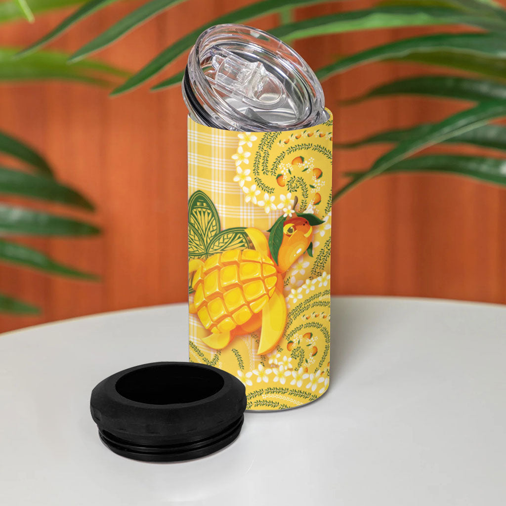 Hawaii Palaka 4 in 1 Can Cooler Tumbler Cute Ripe Mango Turtle On The Waves
