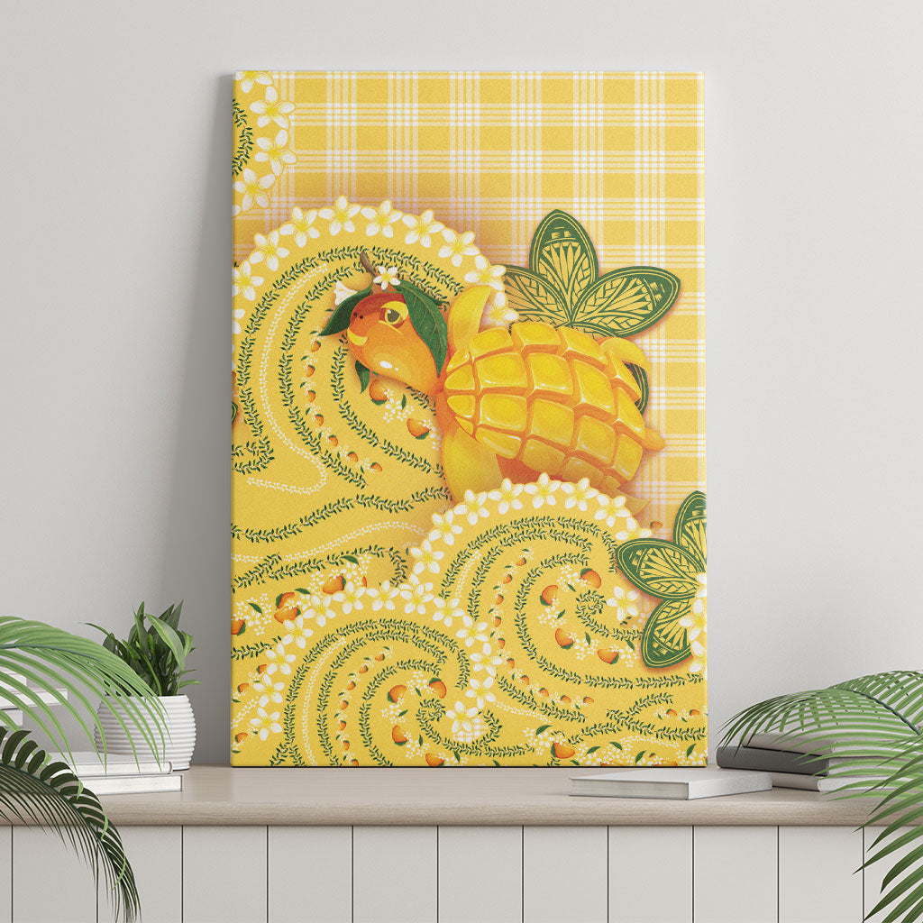 Hawaii Palaka Canvas Wall Art Cute Ripe Mango Turtle On The Waves