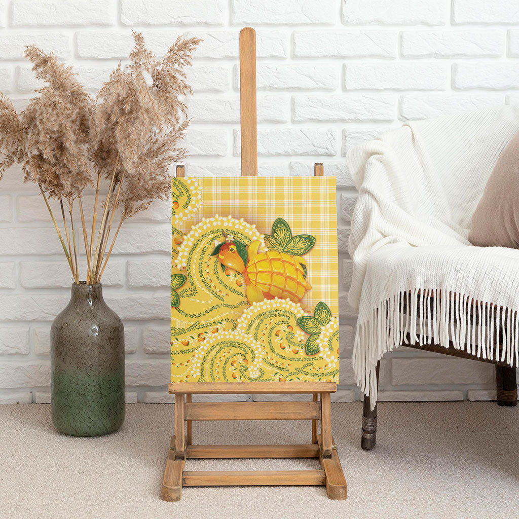 Hawaii Palaka Canvas Wall Art Cute Ripe Mango Turtle On The Waves