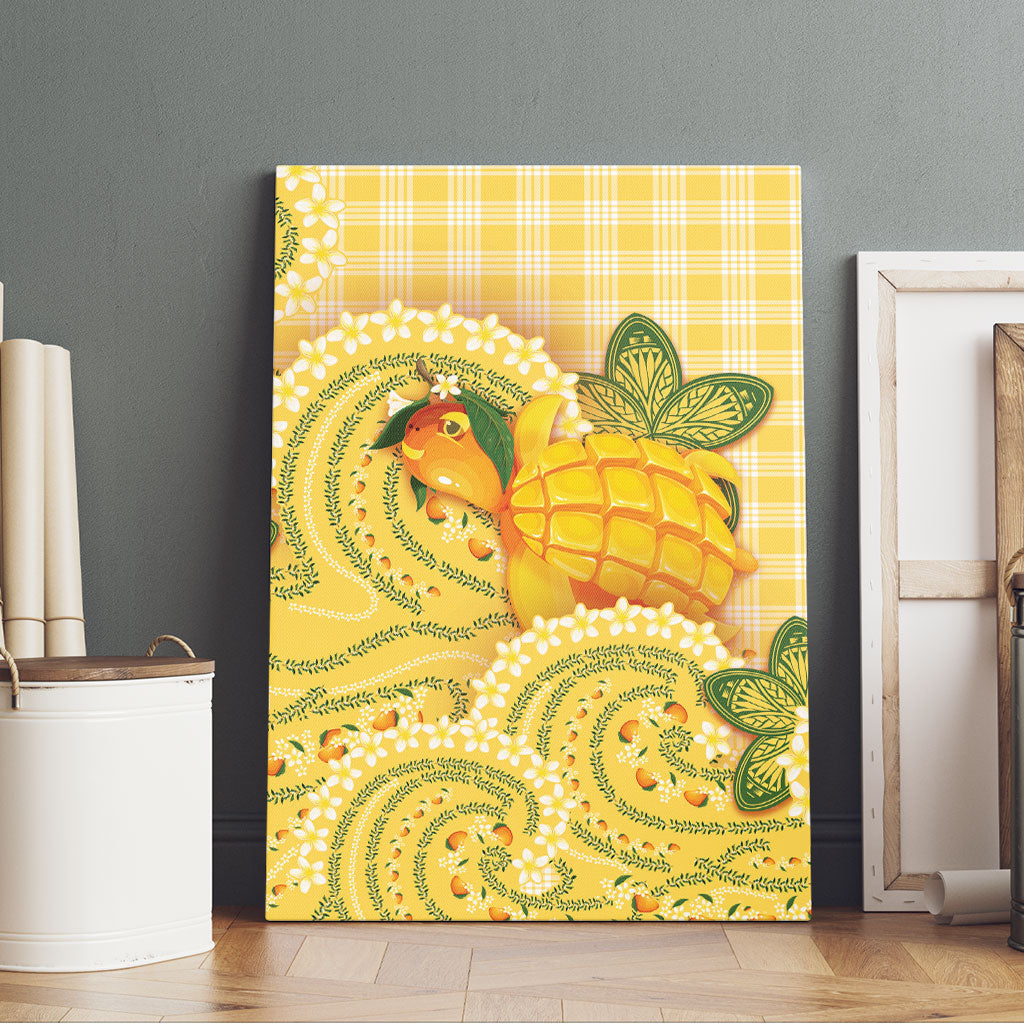 Hawaii Palaka Canvas Wall Art Cute Ripe Mango Turtle On The Waves