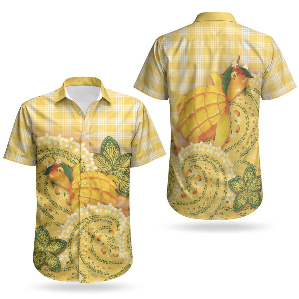Hawaii Palaka Couples Matching Off Shoulder Maxi Dress and Hawaiian Shirt Cute Ripe Mango Turtle On The Waves