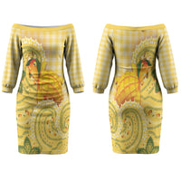 Hawaii Palaka Couples Matching Off The Shoulder Long Sleeve Dress and Long Sleeve Button Shirt Cute Ripe Mango Turtle On The Waves