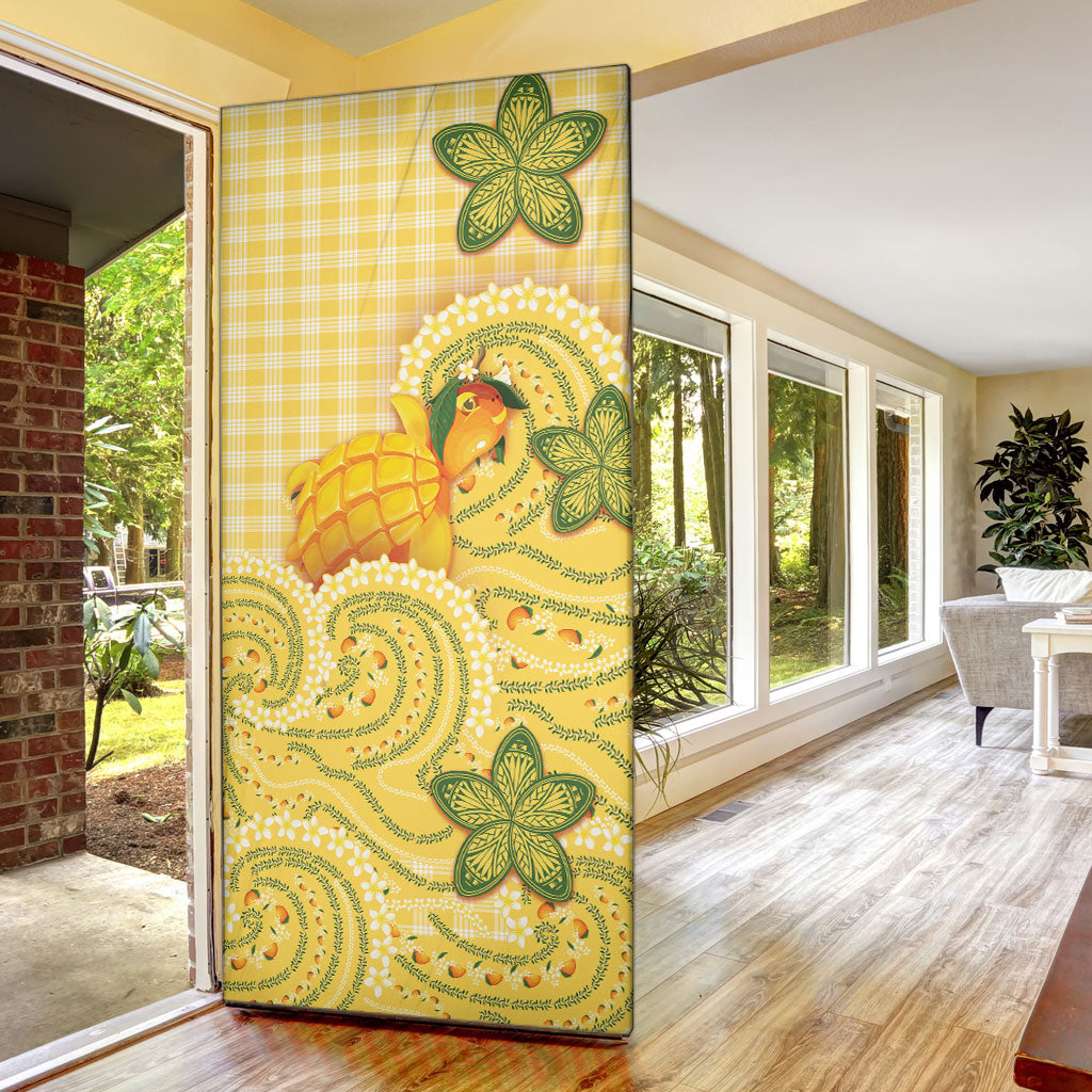 Hawaii Palaka Door Cover Cute Ripe Mango Turtle On The Waves