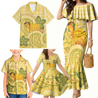 Hawaii Palaka Family Matching Mermaid Dress and Hawaiian Shirt Cute Ripe Mango Turtle On The Waves
