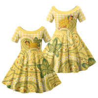 Hawaii Palaka Family Matching Off The Shoulder Long Sleeve Dress and Hawaiian Shirt Cute Ripe Mango Turtle On The Waves