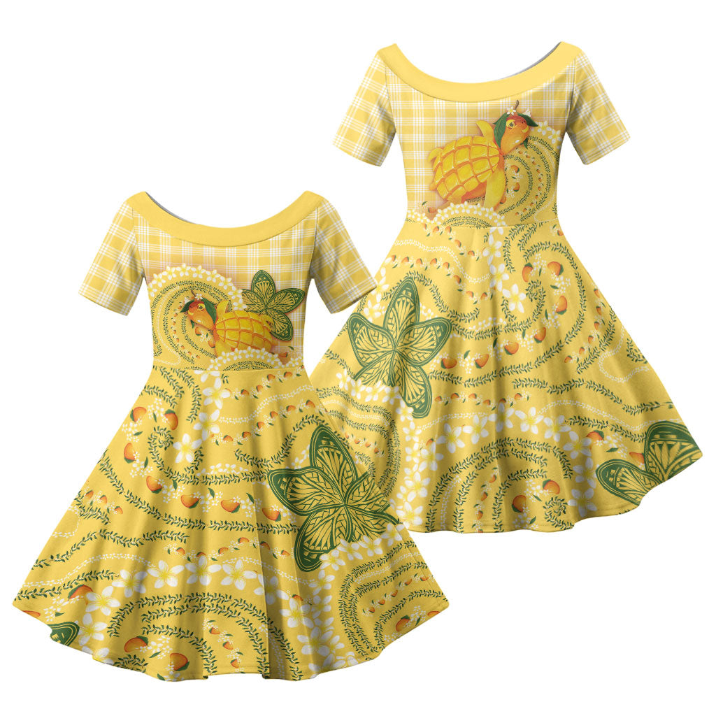 Hawaii Palaka Family Matching Off Shoulder Maxi Dress and Hawaiian Shirt Cute Ripe Mango Turtle On The Waves