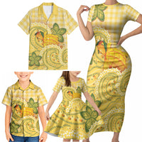 Hawaii Palaka Family Matching Short Sleeve Bodycon Dress and Hawaiian Shirt Cute Ripe Mango Turtle On The Waves