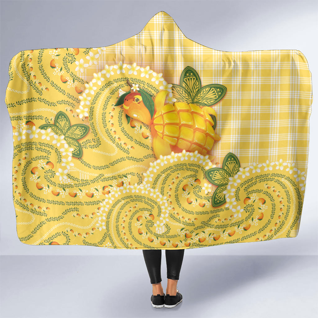 Hawaii Palaka Hooded Blanket Cute Ripe Mango Turtle On The Waves
