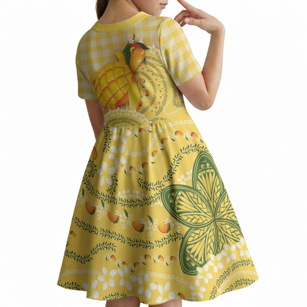Hawaii Palaka Kid Short Sleeve Dress Cute Ripe Mango Turtle On The Waves