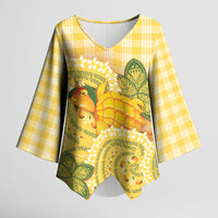 Hawaii Palaka Kimono Sleeve Blouse Cute Ripe Mango Turtle On The Waves