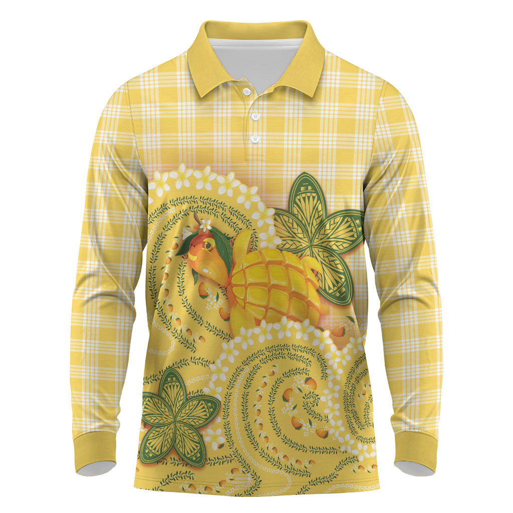 Hawaii Palaka Long Sleeve Polo Shirt Cute Ripe Mango Turtle On The Waves