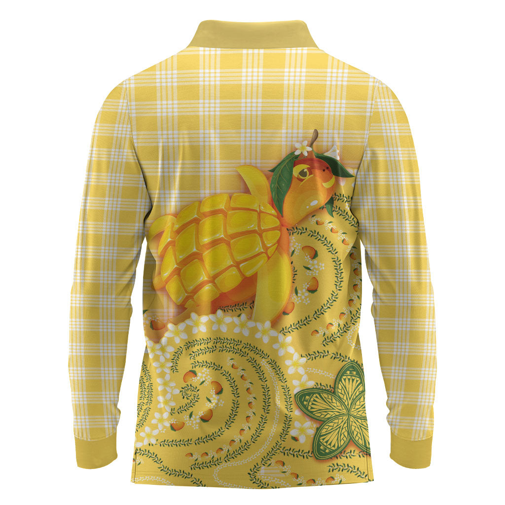 Hawaii Palaka Long Sleeve Polo Shirt Cute Ripe Mango Turtle On The Waves