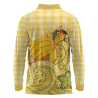 Hawaii Palaka Long Sleeve Polo Shirt Cute Ripe Mango Turtle On The Waves