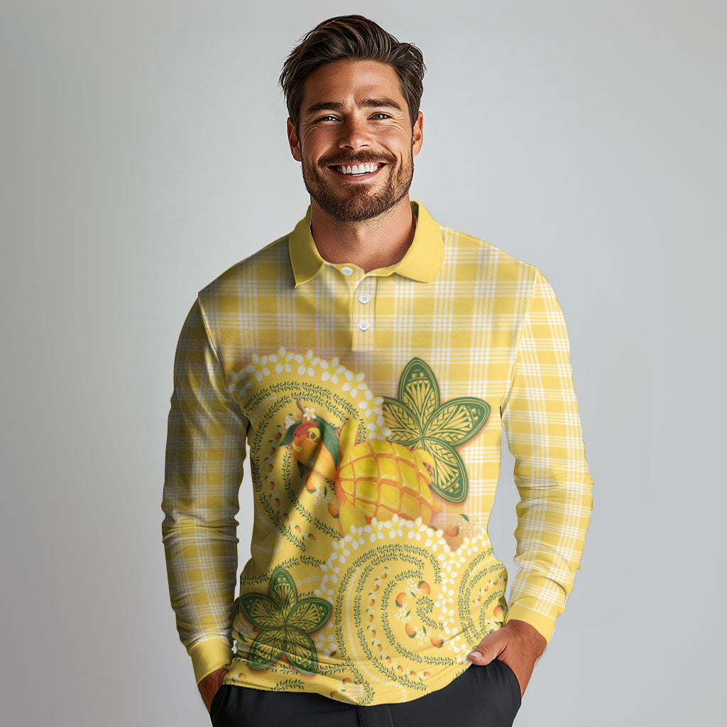 Hawaii Palaka Long Sleeve Polo Shirt Cute Ripe Mango Turtle On The Waves