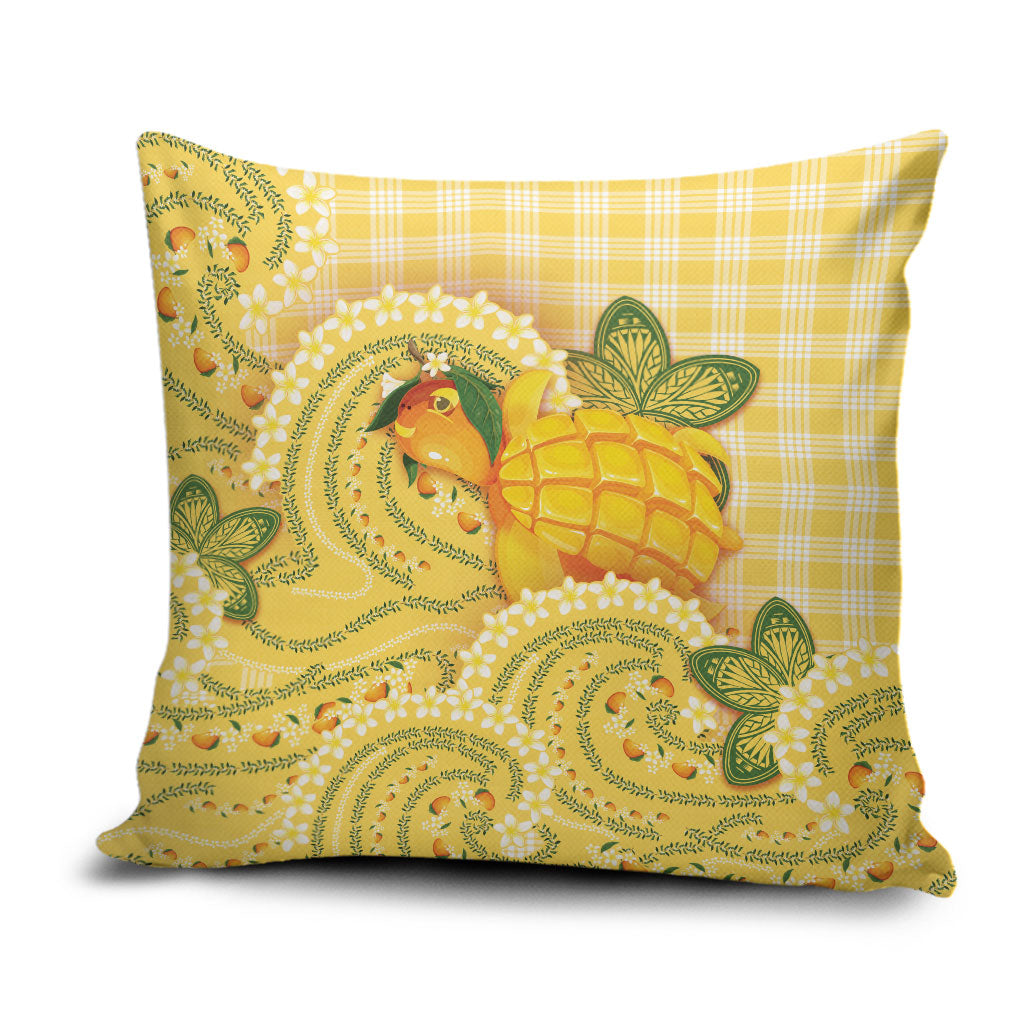 Hawaii Palaka Pillow Cover Cute Ripe Mango Turtle On The Waves