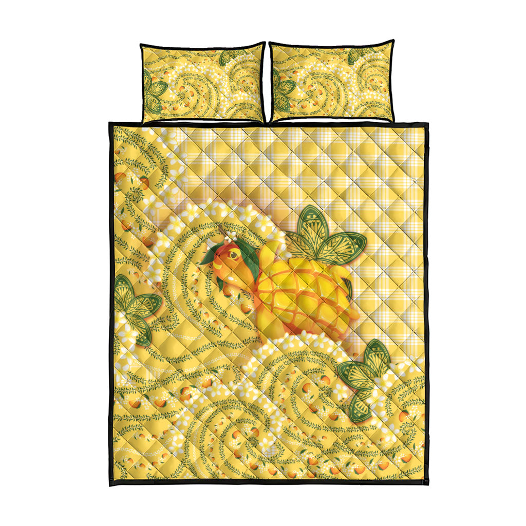 Hawaii Palaka Quilt Bed Set Cute Ripe Mango Turtle On The Waves