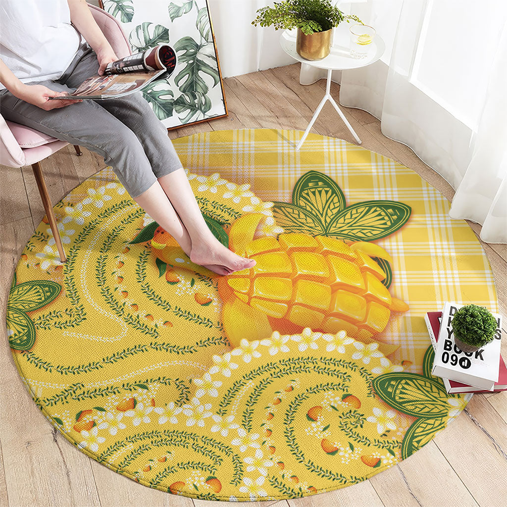 Hawaii Palaka Round Carpet Cute Ripe Mango Turtle On The Waves