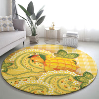 Hawaii Palaka Round Carpet Cute Ripe Mango Turtle On The Waves