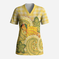 Hawaii Palaka Scrub Top Cute Ripe Mango Turtle On The Waves