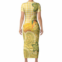 Hawaii Palaka Short Sleeve Bodycon Dress Cute Ripe Mango Turtle On The Waves