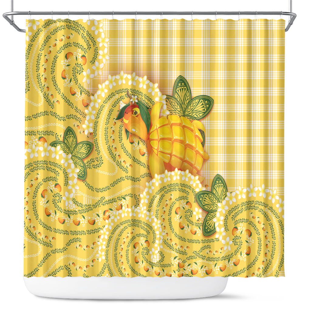 Hawaii Palaka Shower Curtain Cute Ripe Mango Turtle On The Waves
