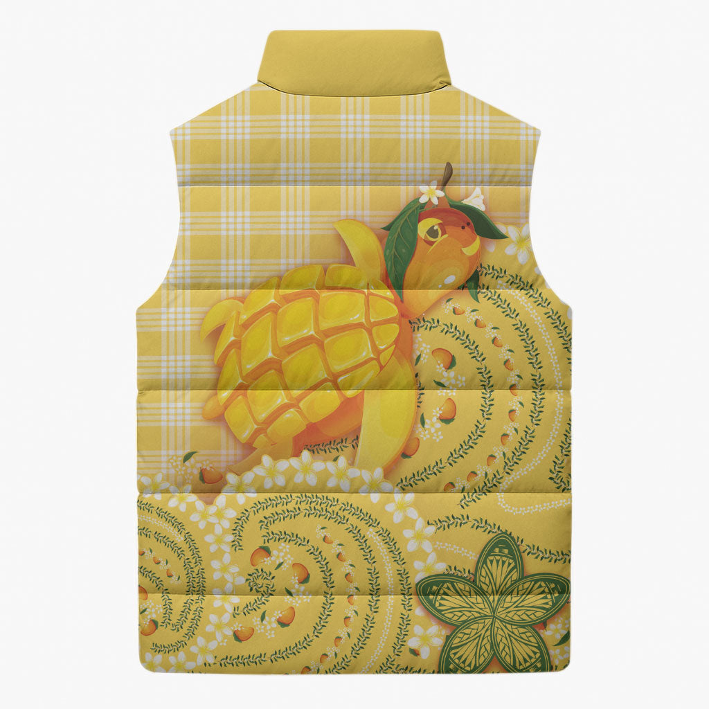 Hawaii Palaka Sleeveless Puffer Jacket Cute Ripe Mango Turtle On The Waves