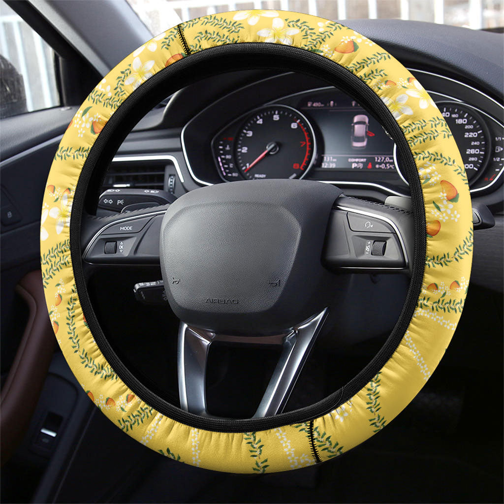 Hawaii Palaka Steering Wheel Cover Cute Ripe Mango Turtle On The Waves