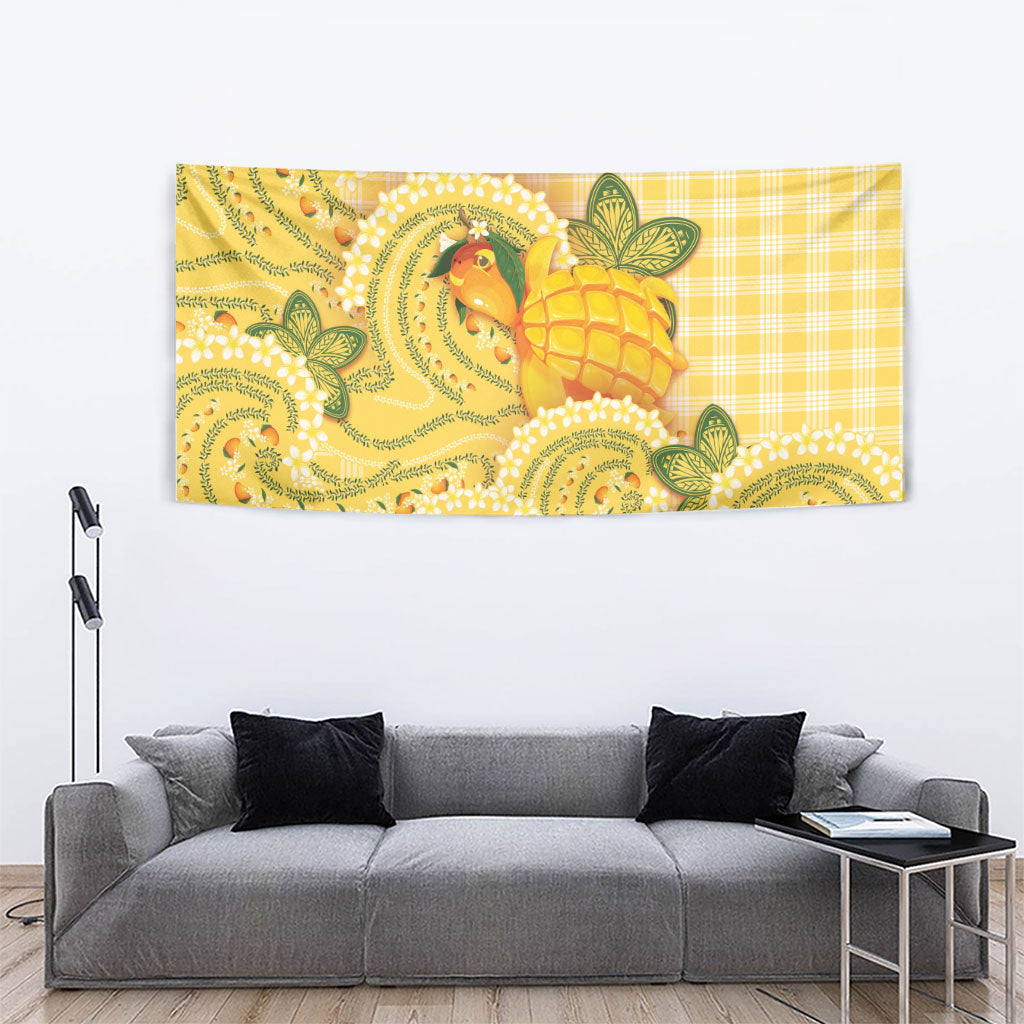 Hawaii Palaka Tapestry Cute Ripe Mango Turtle On The Waves