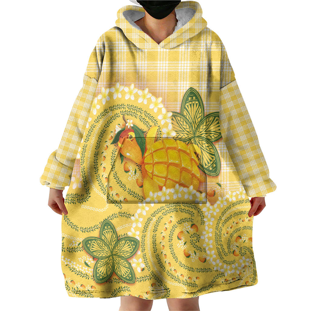 Hawaii Palaka Wearable Blanket Hoodie Cute Ripe Mango Turtle On The Waves