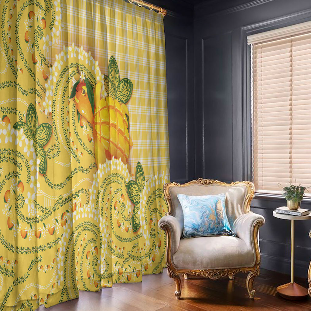 Hawaii Palaka Window Curtain Cute Ripe Mango Turtle On The Waves