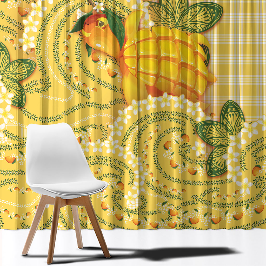 Hawaii Palaka Window Curtain Cute Ripe Mango Turtle On The Waves