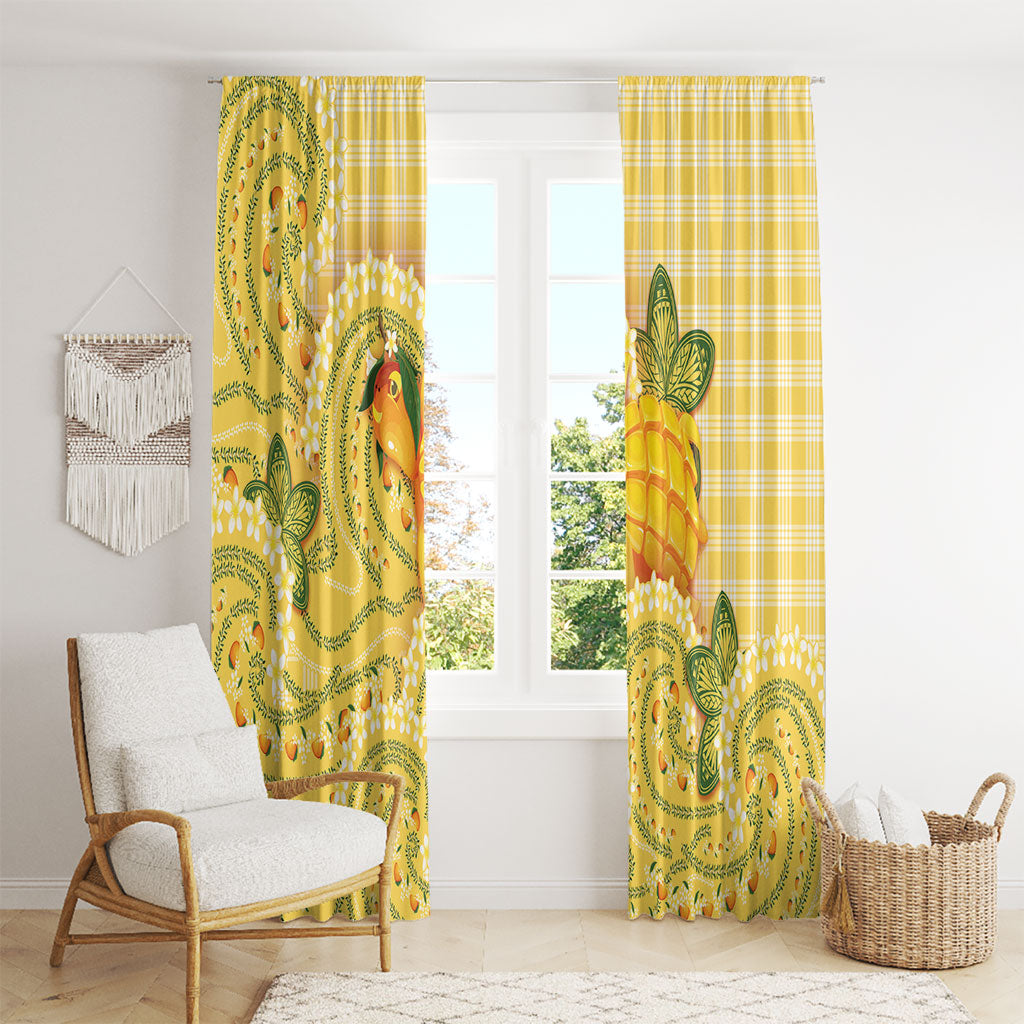 Hawaii Palaka Window Curtain Cute Ripe Mango Turtle On The Waves