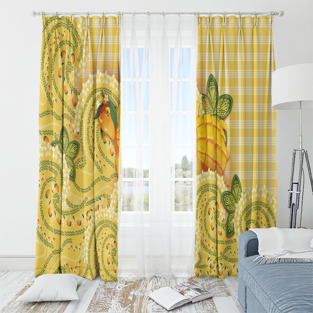 Hawaii Palaka Window Curtain Cute Ripe Mango Turtle On The Waves