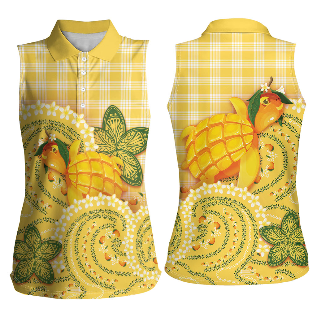 Hawaii Palaka Women Sleeveless Polo Shirt Cute Ripe Mango Turtle On The Waves