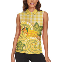 Hawaii Palaka Women Sleeveless Polo Shirt Cute Ripe Mango Turtle On The Waves