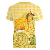 Hawaii Palaka Women V-Neck T-Shirt Cute Ripe Mango Turtle On The Waves