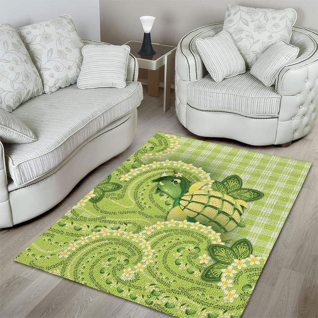 Hawaii Palaka Area Rug Cute Green Mango Turtle On The Waves