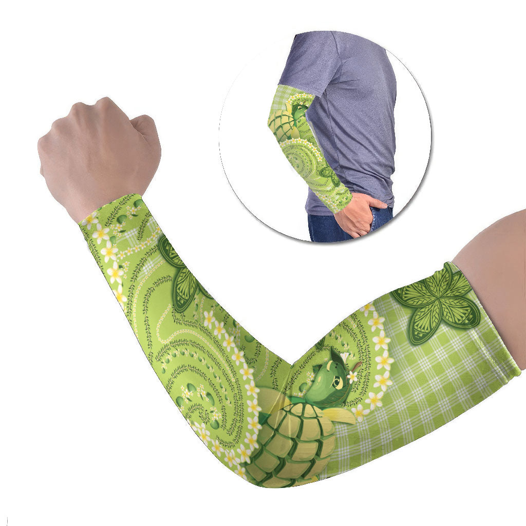 Hawaii Palaka Arm Sleeves Cute Green Mango Turtle On The Waves