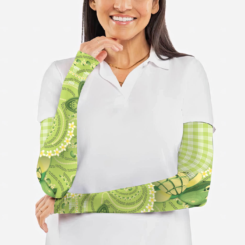 Hawaii Palaka Arm Sleeves Cute Green Mango Turtle On The Waves