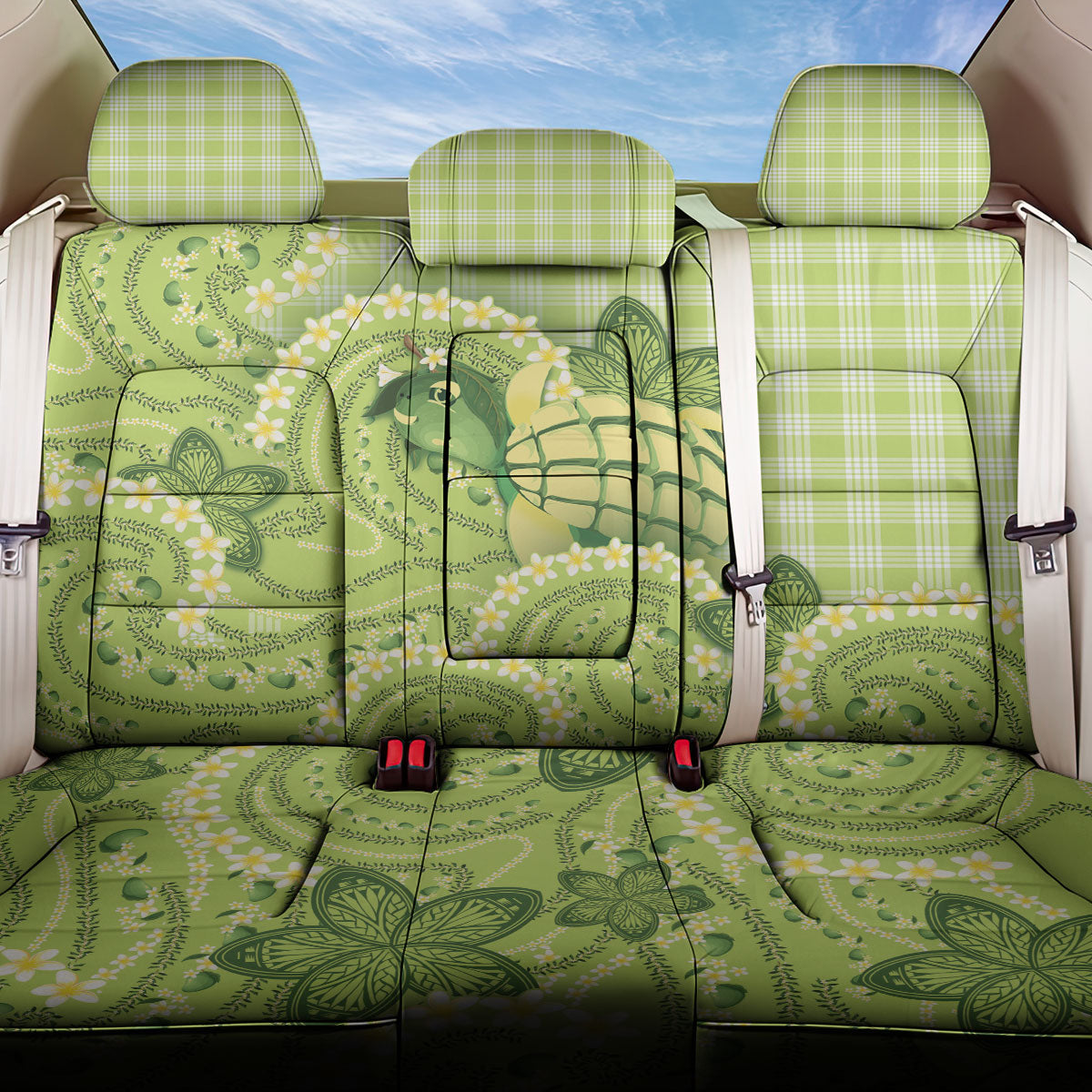 Hawaii Palaka Back Car Seat Cover Cute Green Mango Turtle On The Waves