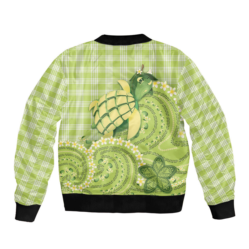 Hawaii Palaka Bomber Jacket Cute Green Mango Turtle On The Waves