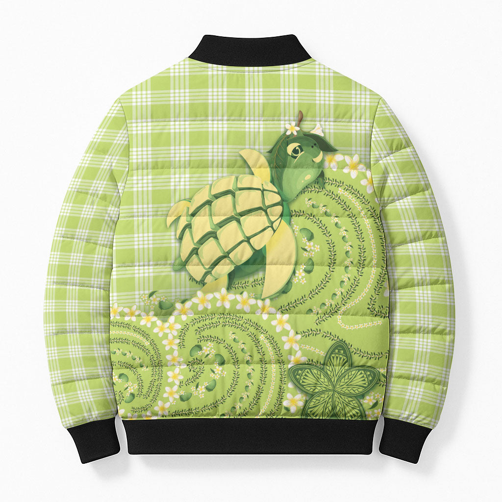 Hawaii Palaka Bomber Puffer Jacket Cute Green Mango Turtle On The Waves